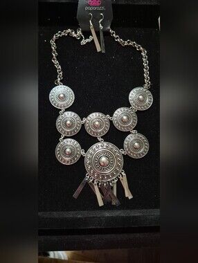 Paparazzi Silver Medallion Fringe Statement Necklace